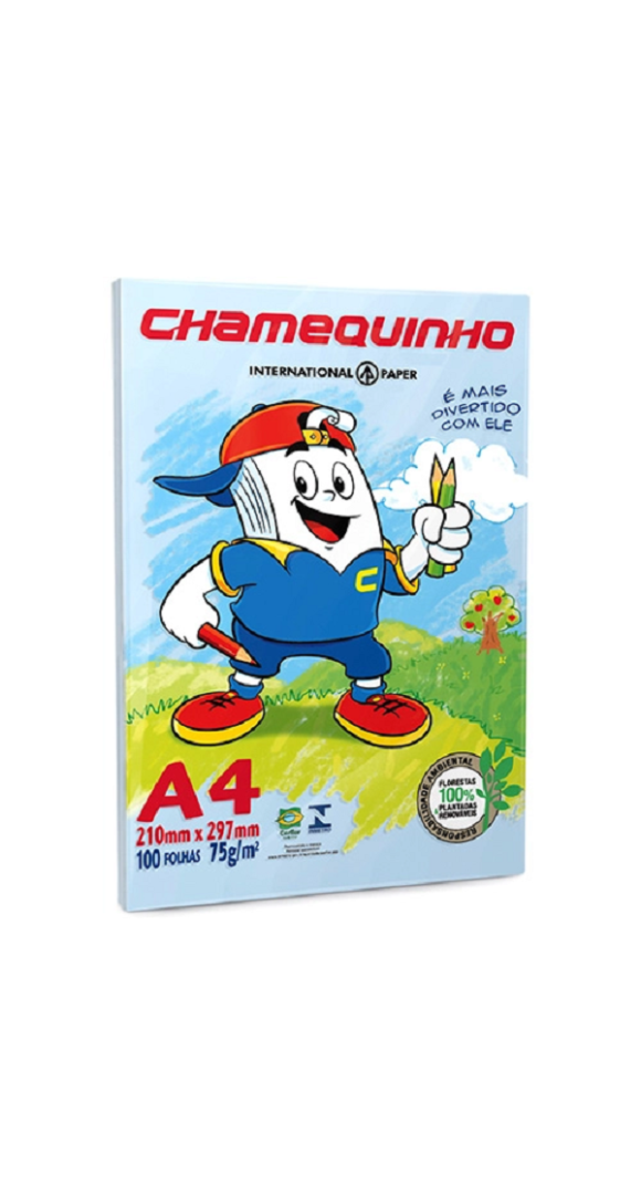 PAPEL SULFITE C/ 100 CHAMEQUINHO AZUL
