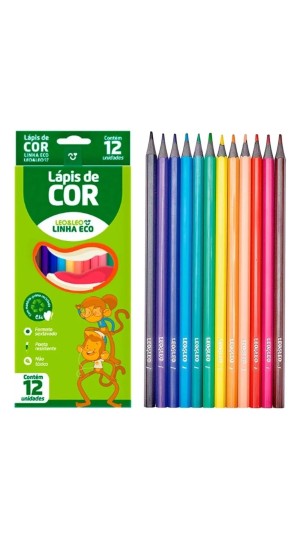 LÁPIS 12 CORES RESINA SEXTAVADO FLEX LEONORA LINHA ECO
